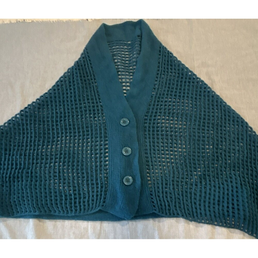 Teal KnitAcrylic ButtonShawl Wrap for Women, 24" Solid Fall Winter 0038